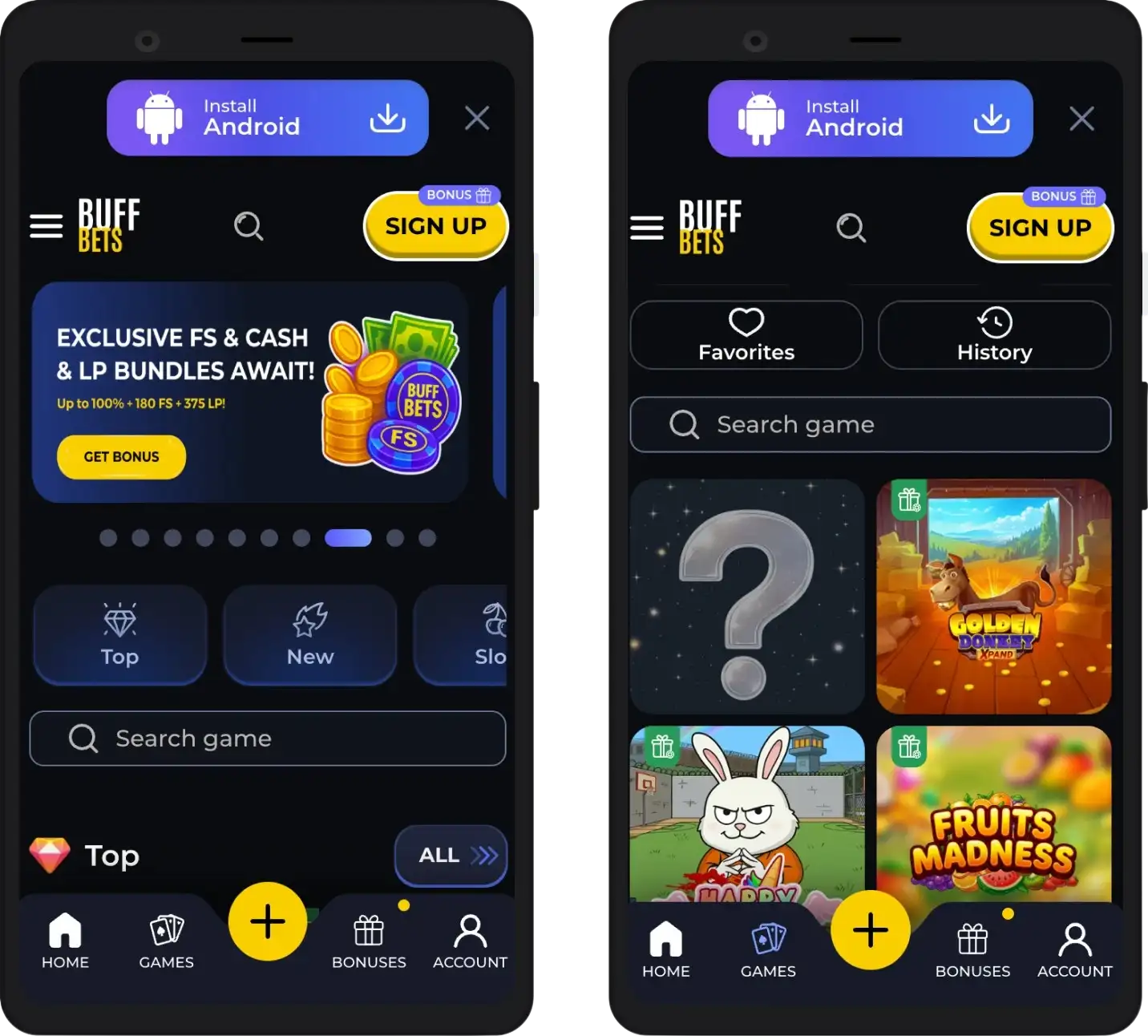 Buffbets Casino mobile app interface for smartphone