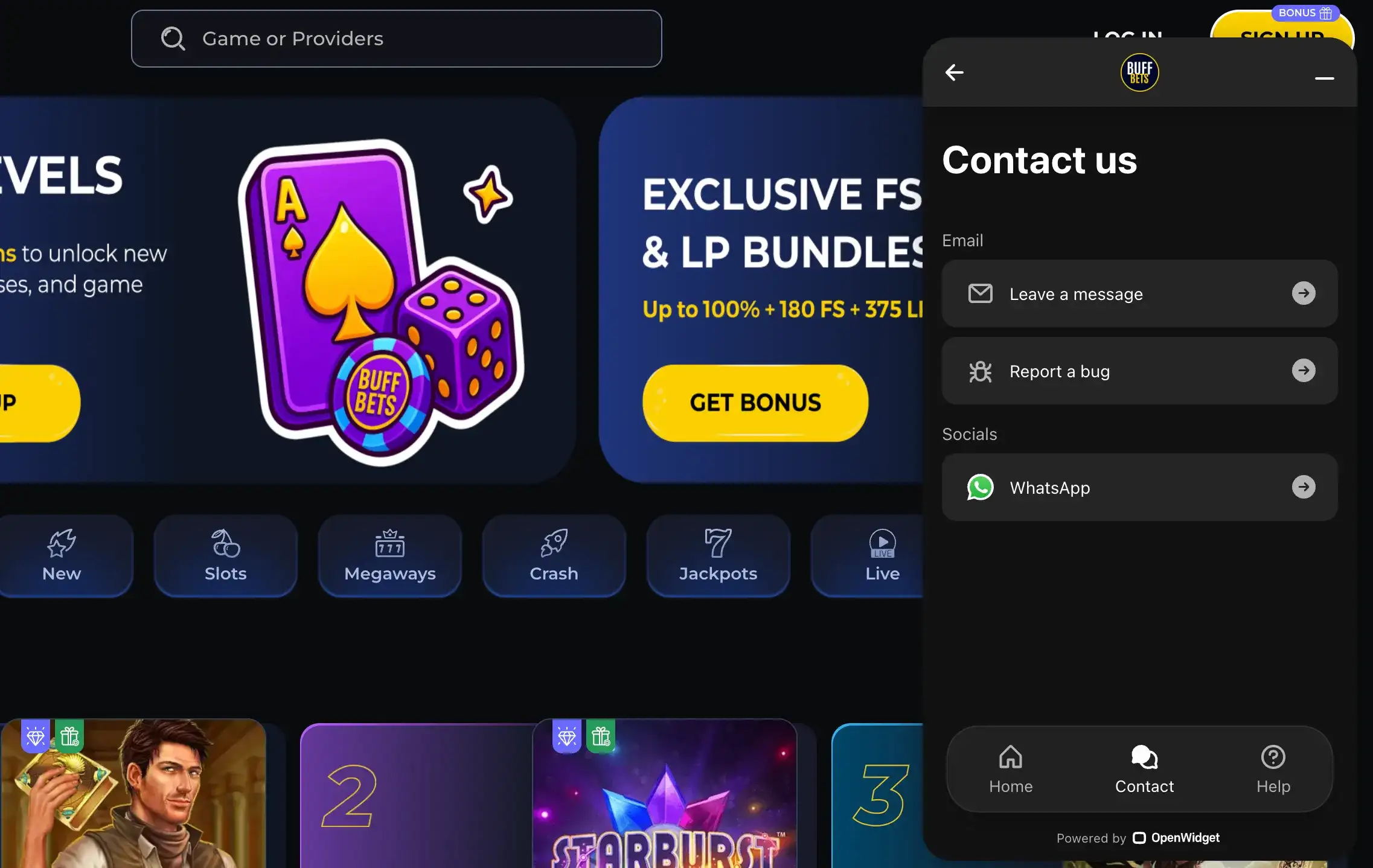 24/7 customer support and help center at Buffbets Casino